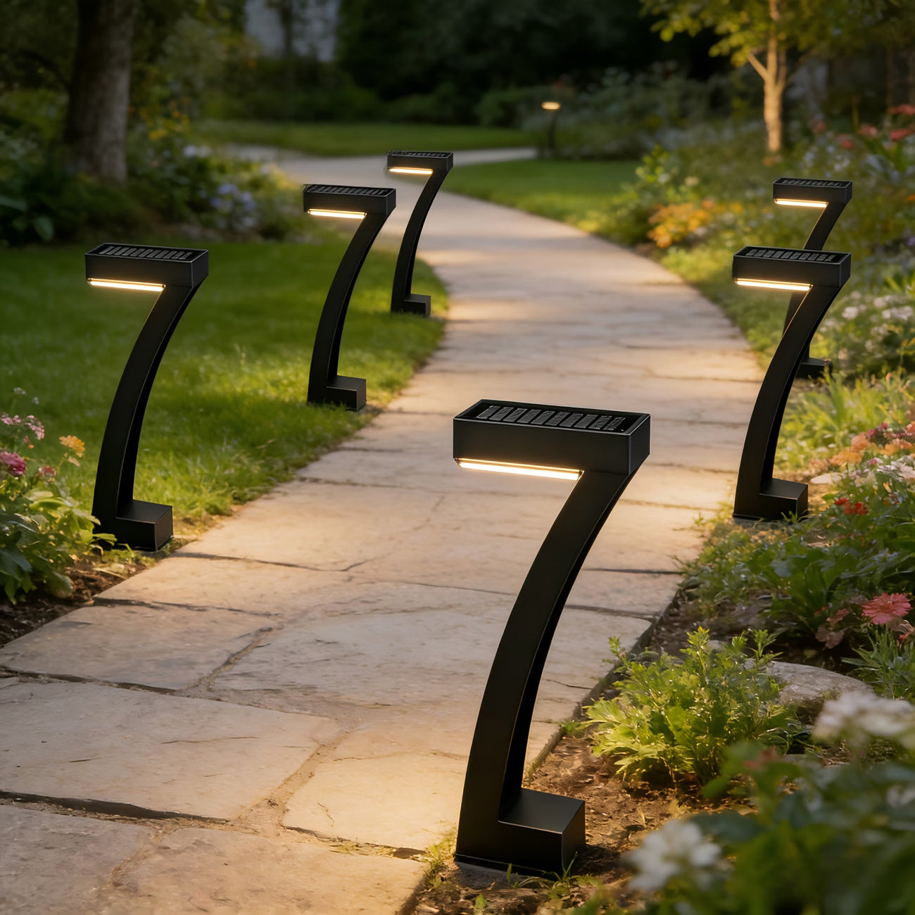 Solar Outdoor Pathway Lights – "7" Shape